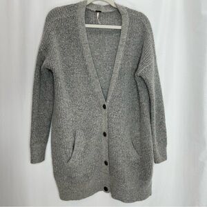 Free People Gray Ribbed Cardigan